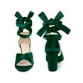 thumbnail image 2 of BLISSFUL STEP Women's Shoes Velvet Chunky Heel Crisscross Lace Up Open Toe Sandals  Green 10, 2 of 7