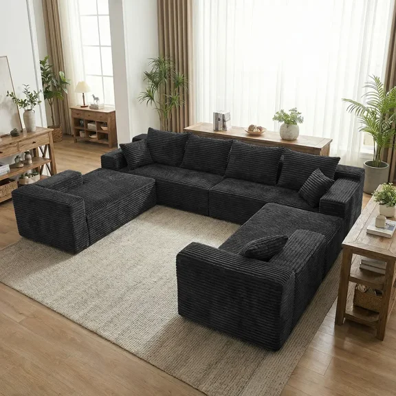 VERDECORE 120.4" 8‑Seater Oversized U‑Shaped Boneless Cloud Sectional Sofa, 4‑in‑1 Flexible Deep‑Seat Couch with Chaise Lounges, No Assembly Required for Living Room