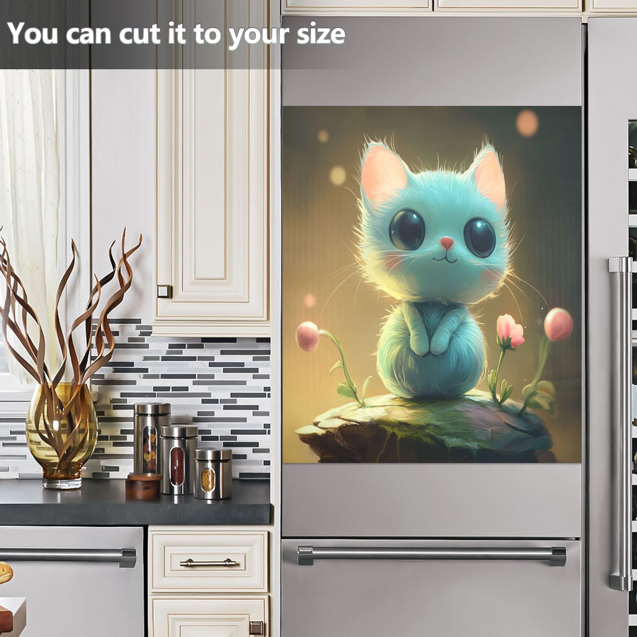 Dishwasher Magnetic Sticker 23x26 Inch Refrigerator Magnetic Sticker Washing Machine Magnetic Sticker Kitchen Panel Magnetic Sticker Home Decor Adorable Blue Cat