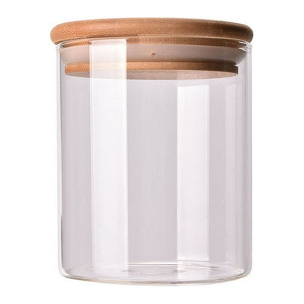 EeaseMX Frasco de vidrio transparente de 175 ml, recipiente hermético para almacenar alimentos, ideal para té, café, azúcar, sal (6,5 x 8 cm, con tapa de bambú)
