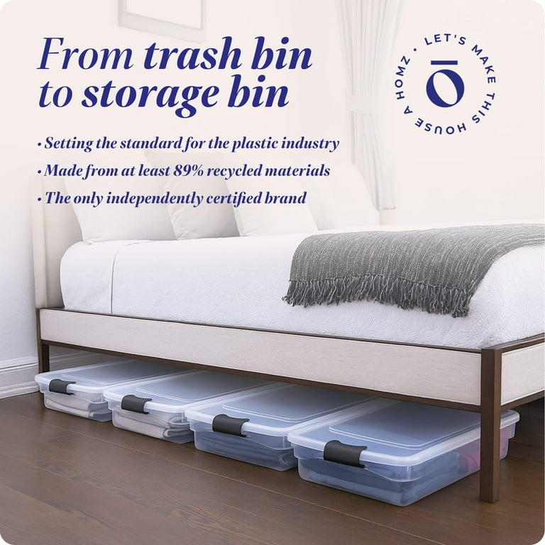 HOMZ 60 Qt Plastic Lid Large Underbed Storage Totes with
