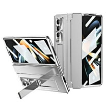 for Samsung Galaxy Z Fold 4 Rugged Case, All-Inclusive Magnetic Hinge Protection for Galaxy Z Fold 4 Case with Built-in Screen Protector & S Pen Holder & Hidden Kickstand, Silver