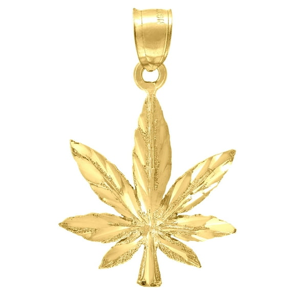 10k 10Kt Yellow Gold Mens Diamond-Cut Marijuana Leaf Charm Pendant