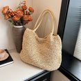 thumbnail image 6 of husxh Women Vintage Shoulder Bag Large Capacity Retro Straw Handbag Hasp Closure Simple Weaving Handbag Ladies Summer Daily Bag, 6 of 9