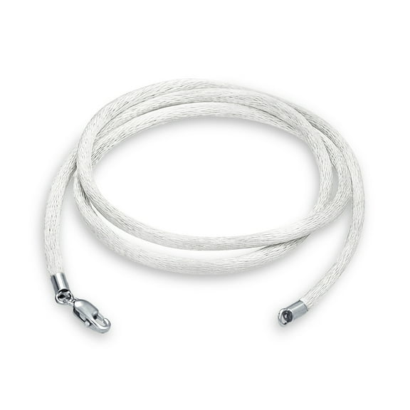 Bling Jewelry Womens White Cream 1MM Satin Silk Cord Necklace for Men with Silver Lobster Claw
