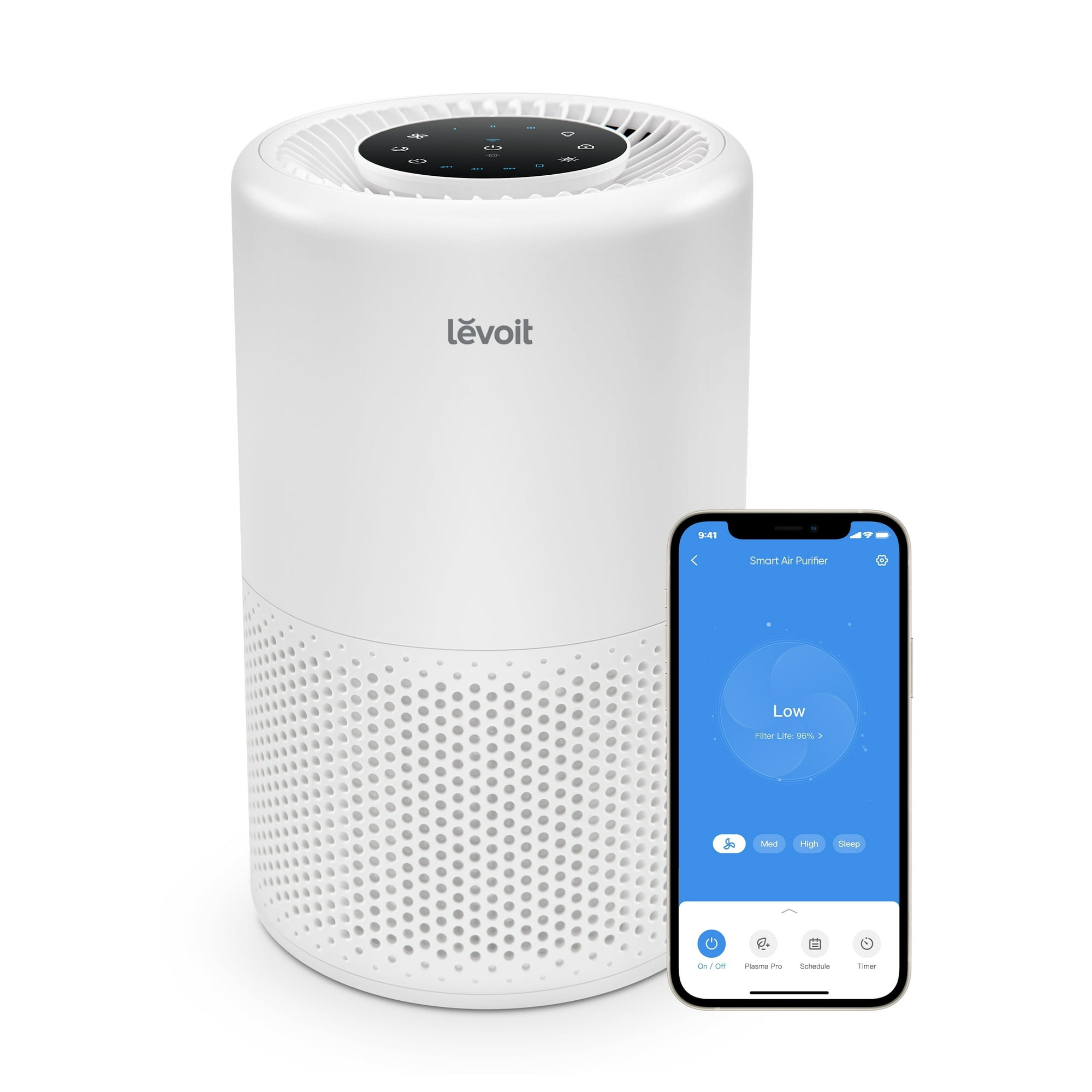 Levoit PlasmaPro® 200S-P 675 Sq Ft 3-Stage Filtration for Bedrooms and Offices Smart Air Purifier, White