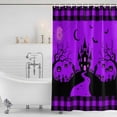 thumbnail image 3 of Halloween Purple Shower Curtain, Waterproof Shower Curtains for Bathroom, Cartoon Castle Bat Plaid Moon Black Washable Fabric Bathtub Curtain Set Bath Decor with 12 Hooks 72"x78", 3 of 8
