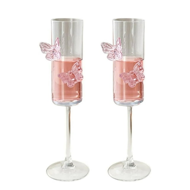 2 Pack Champagne Glasses with 3D Butterflies, Wine Cocktails Glassware for Home Bar Wedding