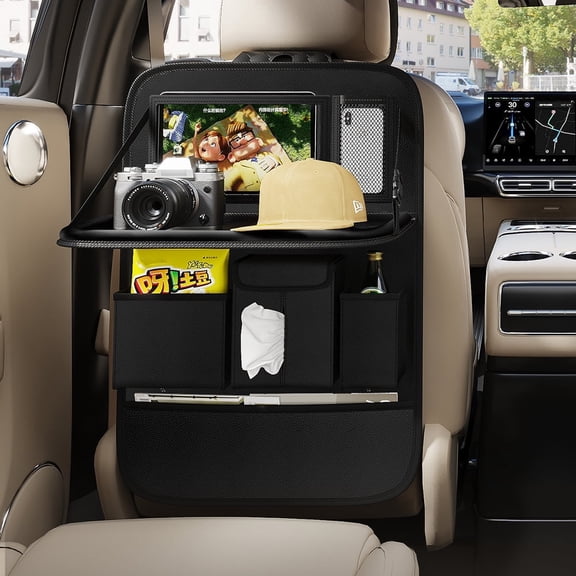 Back Seat Car Organizer 1 Pack,Backseat Organizer with Tray,Multifunctional Car Seat Back Storage Box with Foldable Tablet Holder (Black)