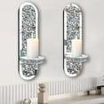 thumbnail image 3 of Set of 2 Crystal Crush Diamond Candle Sconces, Gorgeous Silver Mirrored Wall Sconce,Oval Candle Holder Glass Wall Decorations for Home Décor, Living Room, Dining Room., 3 of 14