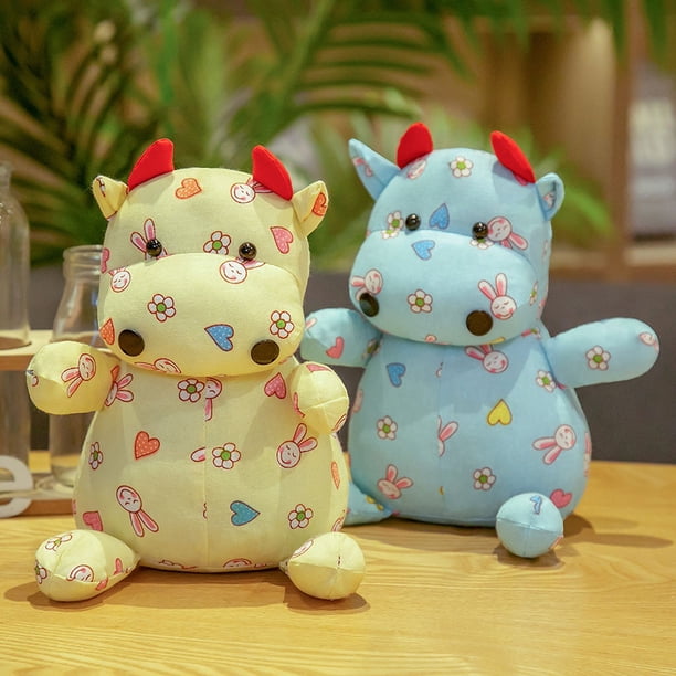 Peluche de vaca de 30 cm, bonito juguete de peluche de vaca de tela con diseño floral de simulación kawaii, almohada suave para niños, regalos de cumpleaños. | en línea