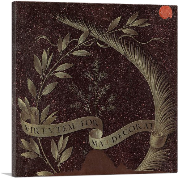 ARTCANVAS Wreath of Laurel Palm and Juniper with a Scroll inscribed Virtutem Forma Decorat 1474 Canvas Art Print by Leonardo da Vinci - Size: 12" x 12" (1.50" Deep)