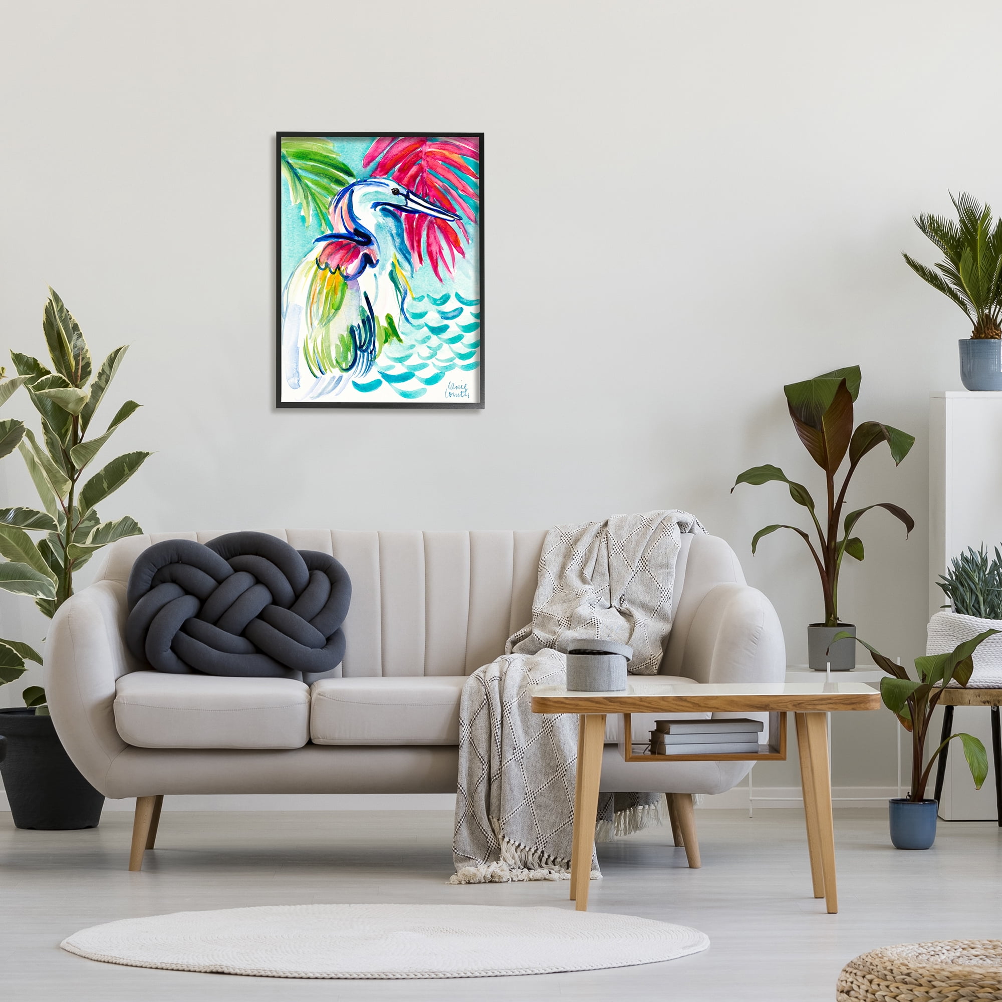 Stupell Industries Water Crane Bird Tropical Waves Vibrant Pink Palm, 24 x 30, Design by Lanie Loreth