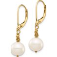 thumbnail image 2 of 14K Yellow Gold 8-9mm Near Round White Fwc Pearl Leverback Earrings (31 X 8) Made In Canada xf654e, 2 of 5