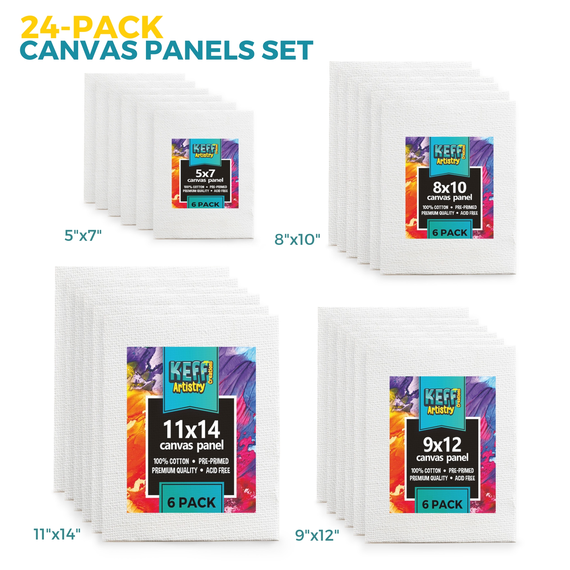 Keff 24-Pack Canvas Boards, Assorted Sizes, 100% Cotton photo 7