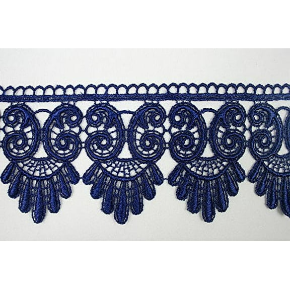 Altotux 3" Royal Blue Embroidered Floral Scalloped Venice Lace Trim Victorian Guipure Sewing Supplies By Yard (UB052)