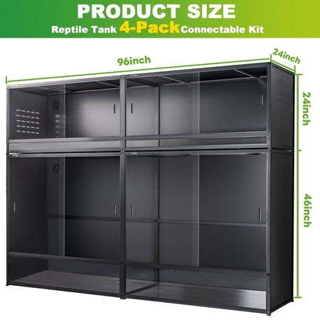 ToxiRium 24"+46" Extra Tall Expandable PVC Reptile Tanks 4-Pack, Stackable Enclosures with Front Sliding Glass Doors & Lock for Bearded Dragons, Ball Pythons & Snakes