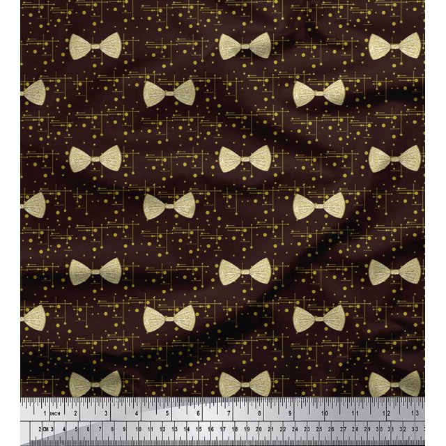 Soimoi Brown Viscose Chiffon Fabric Bow & Dots Fabric Prints By Yard 42 Inch Wide