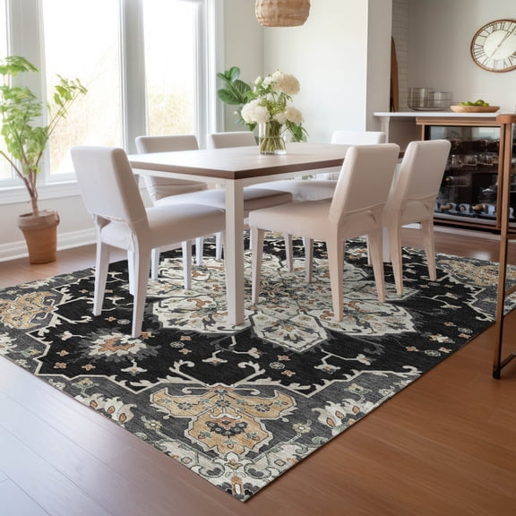Addison Rugs Chantille Indoor/Outdoor Traditional Global Black Machine Washable Rectangle Rug, 10' x 14'
