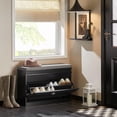 thumbnail image 3 of Small Shoe Storage Bench, Black Narrow Shoe Cabinet for Entryway, Shoe Rack with Cushion & 2-Tier Flip Drawer, for Closet, Hallway, Mudroom, 3 of 6
