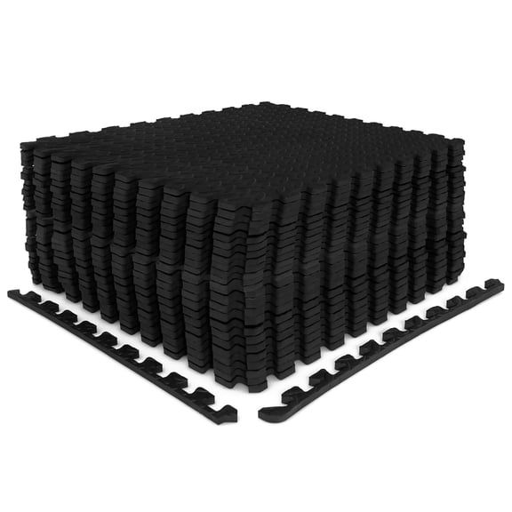 Costway 24 Tiles 1/2'' Puzzle Floor Exercise Mat Interlocking Anti-slip EVA Foam Black