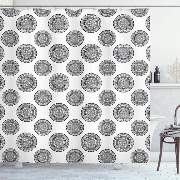 Ambesonne Mandala Shower Curtain, Round Details Repetition, 69"Wx70"L, Grey and White