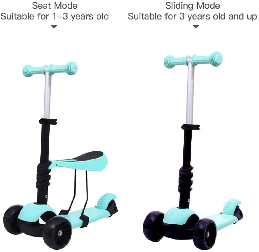 LED Flashing Wheels 4 Adjustable Heights Arkmiido 3-Wheeled Scooter for Kids with Foldable & Removable Seat Kids Scooter for Toddler Ages 2-8 Years Sit or Stand Ride with Brake Blue 