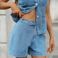 thumbnail image 4 of Fewfanhot 2 Piece Sets for Women Sleeveless Button Down Jean Vest Top and High Waist Shorts Set Jean Outfit Suits, 4 of 6