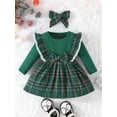 thumbnail image 2 of Mubineo Baby Girls Dress Christmas Clothes Plaid Patchwork Crew Neck Long Sleeve Dress Fall Fashion Casual Princess Dress with Headband, 2 of 8