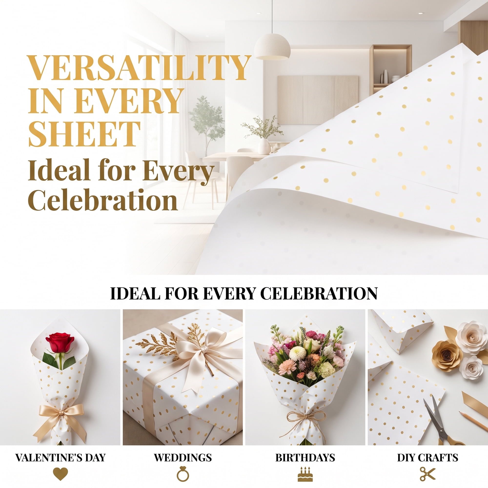 Unique Bargains Waterproof Luxury Matte Gift Wrapping Paper for Bouquets Gold 22"x22"