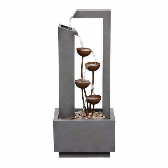 Hi-Line Gift Ltd. Steel Cups Fountain with Pump and River Stones - Outdoor
