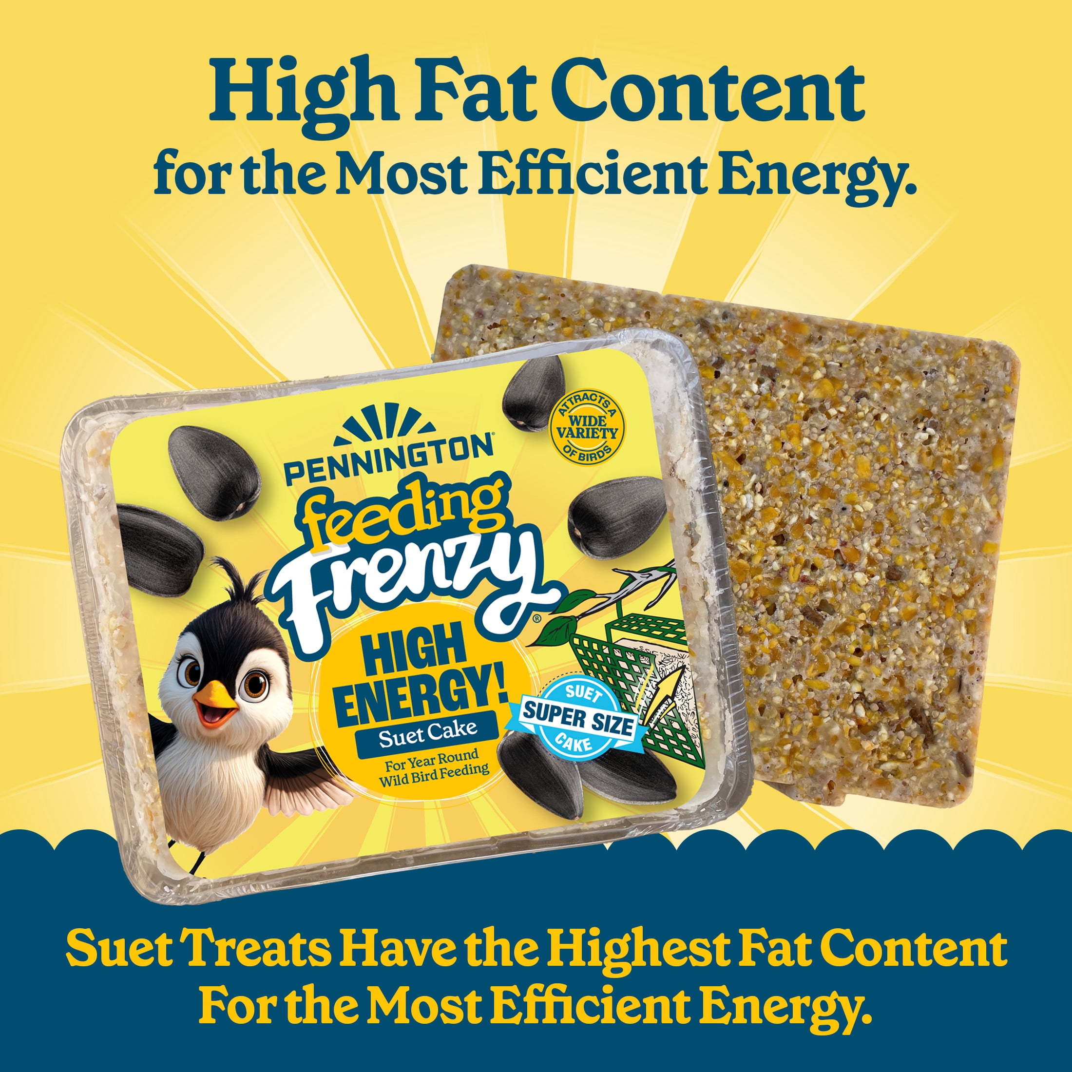 Pennington Feeding Frenzy High Energy Suet Super-Sized Cake, Wild Bird Food, 56 oz., 1 Pack, Fresh
