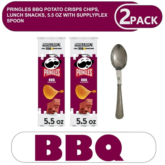 Pringles BBQ Potato Crisps Chips, Lunch Snacks, 5.5 oz with Supplyplex Spoon