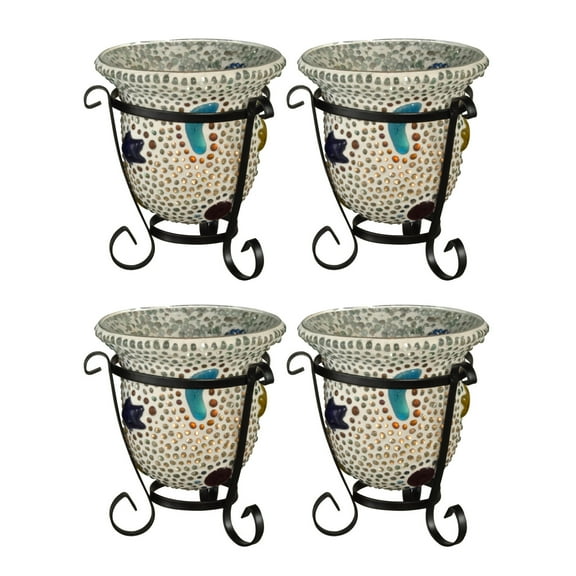 Springdale Lighting 4 inch H Bead Star Cup 4-Piece Mosaic Art Glass Candle Votive Set