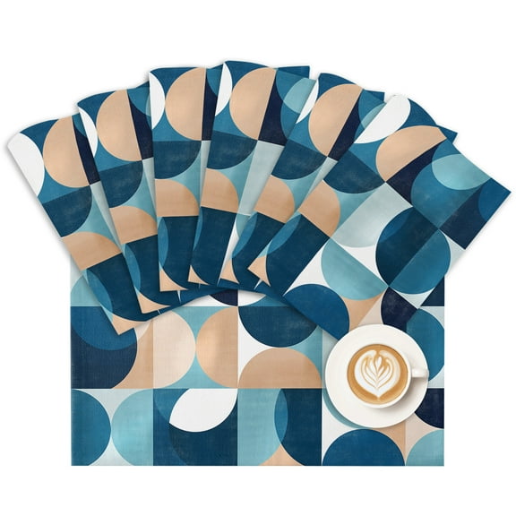 Placemat Mid Century Geometric Placemats for Dining Table Abstract Modern Blue Washable Table Mats for Party Kitchen Dining Decoration