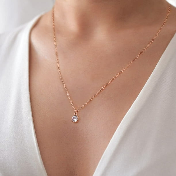 Dainty Cubic Zirconia Necklaces for Women 14K Gold Filled Tiny