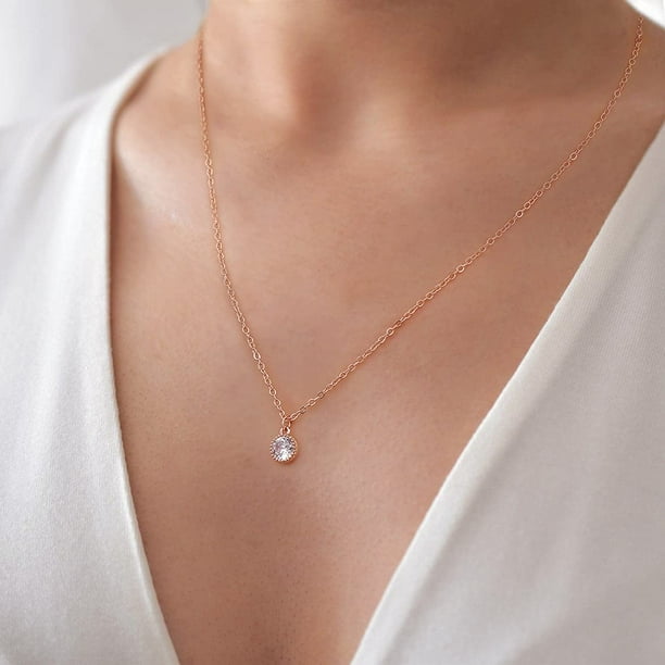 Dainty Cubic Zirconia Necklaces for Women 14K Gold Filled Tiny