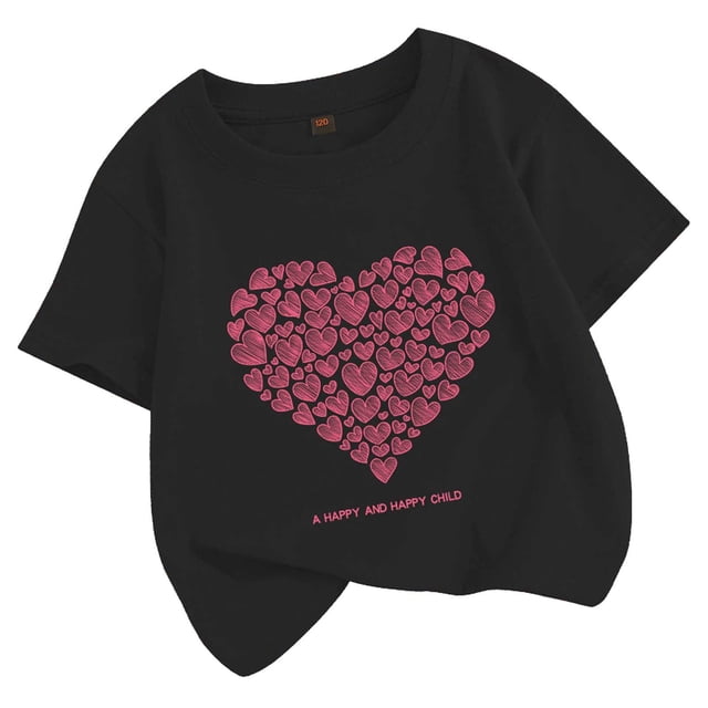 T-shirts pour Filles Col Rond Imprimé Manches Courtes Vêtements d'Été pour Adolescentes Mode Filles 6-7 Ans
