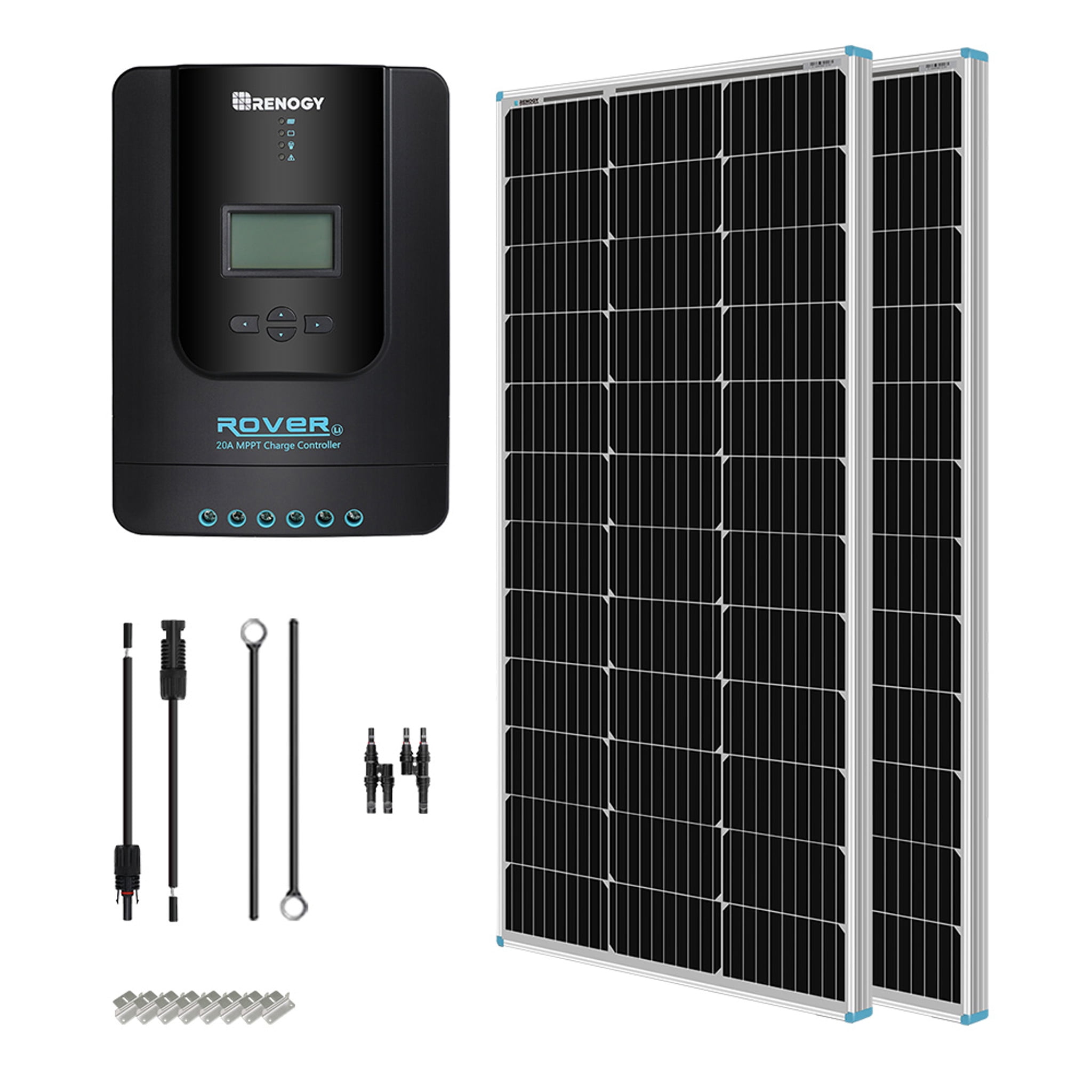 Pikasola 200 Watt 12/24V Solar Panel Kit for RV Boat Home: 2pcs 100W Monocrystalline Solar Panel Grade A 16ft &10ft Solar Cable Z-Brackets 12/24V Solar Charge Controller 