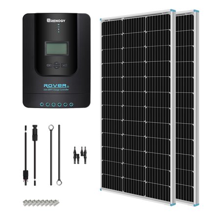 UPC: 0816360025092 | Renogy 200 Watt 12 Volt Monocrystalline Solar Panel Starter 20A Rover MPPT Charge Controller/Mounting Z Brackets/Tray Cable/Adaptor Kit for RV  Boats  Trailer  Camper  Marine Off-Grid System  200W