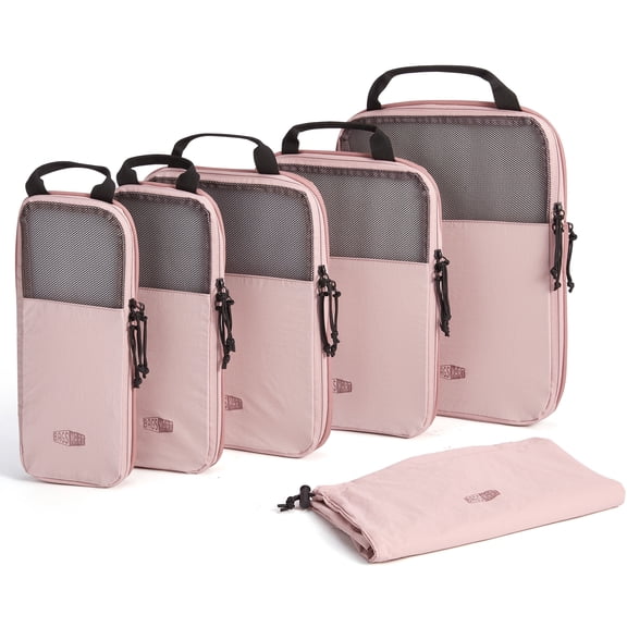 BAGSMART 6 Set Compression Packing Cubes for Travel, Expandable Luggage Packing Organizer Bags, Durable Space Saver Bags Travel Essentials, Pink