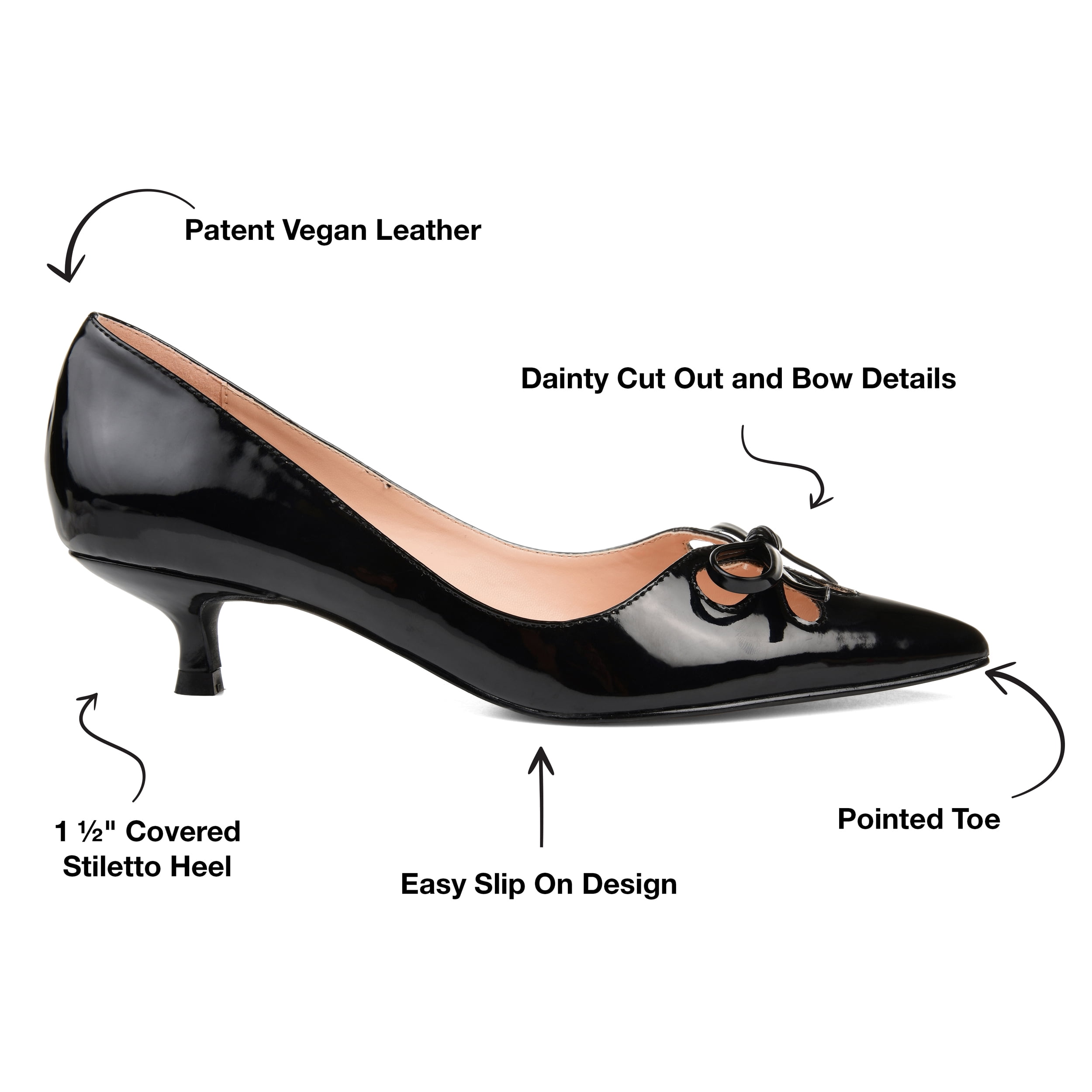 Journee Womens Lutana Pointed Toe Kitten Heel Pumps, Widths Available