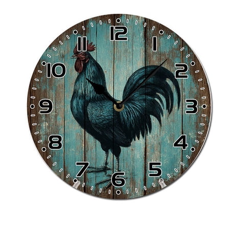 ZXCXRQFa Silent Clocks Vintage Rooster Style Silent Wall Clock Round - Non-Ticking Desk Clock Battery Operated Quiet Decorative for Living Room Home Office School Kitchen (10In)