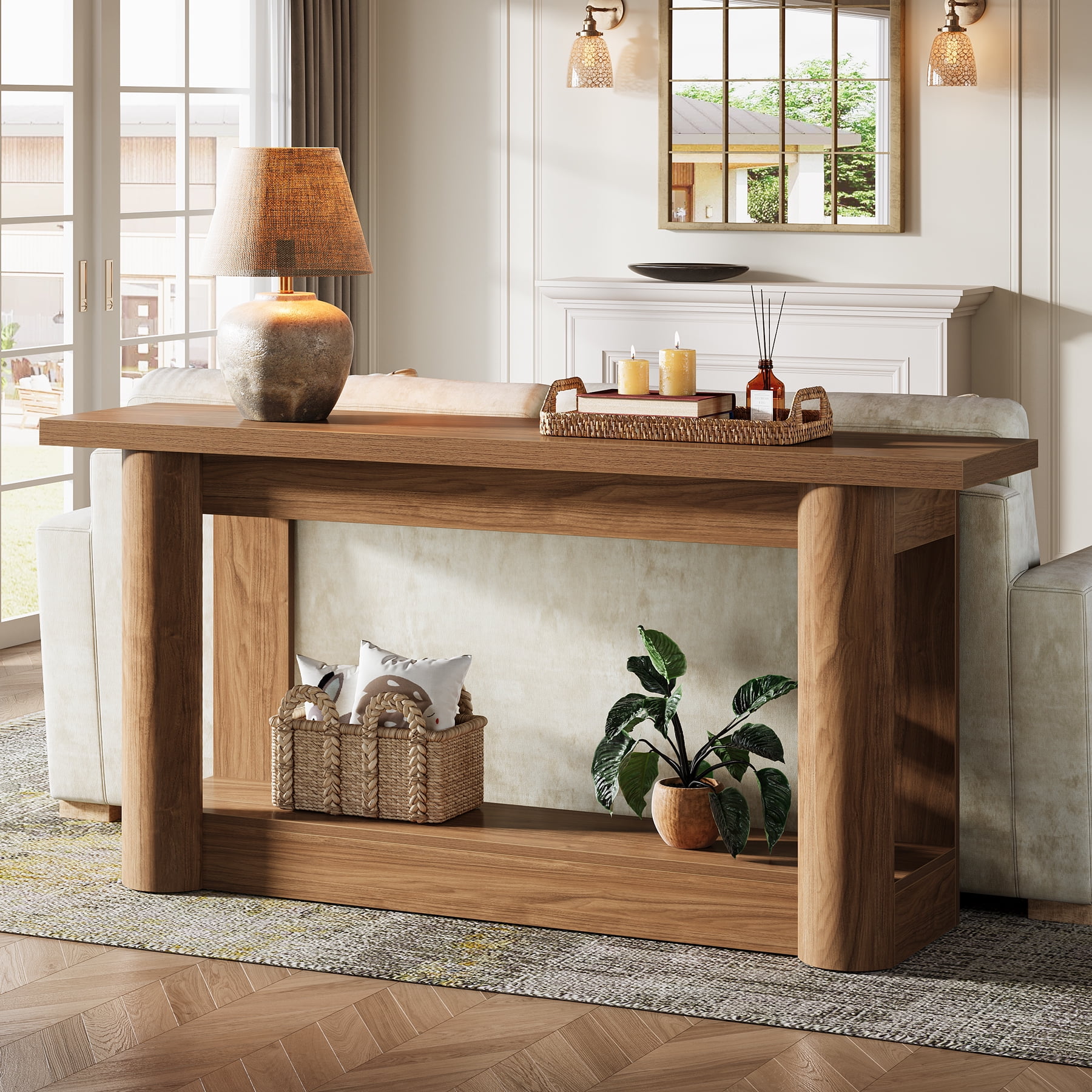 Tribesigns 63-Inch Farmhouse Console Table, Narrow Long Sofa Table Behind the Couch, 2-Tier Storage Entryway Furniture for Hallway, Entrance, Living Room, Rustic Brown