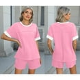 thumbnail image 4 of Wyobmus Lounge Sets for Women 2 Piece Outfits Sweatsuits 2025 Summer Short Sleeve Loungewear Tracksuit Round Neck Color Blocked Casual Shorts Sets B-Pink, 4 of 9