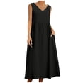 thumbnail image 2 of onlyliua Robes de Vacances pour Femmes 2025 Sans Manches Col en V Découpé Robe Débardeur Design Minimaliste Ajustée Maxi Fluide en Lin Tendance pour Fêtes à Thème Offres du Jour Prime Aujourd'hui 2025, 2 of 6