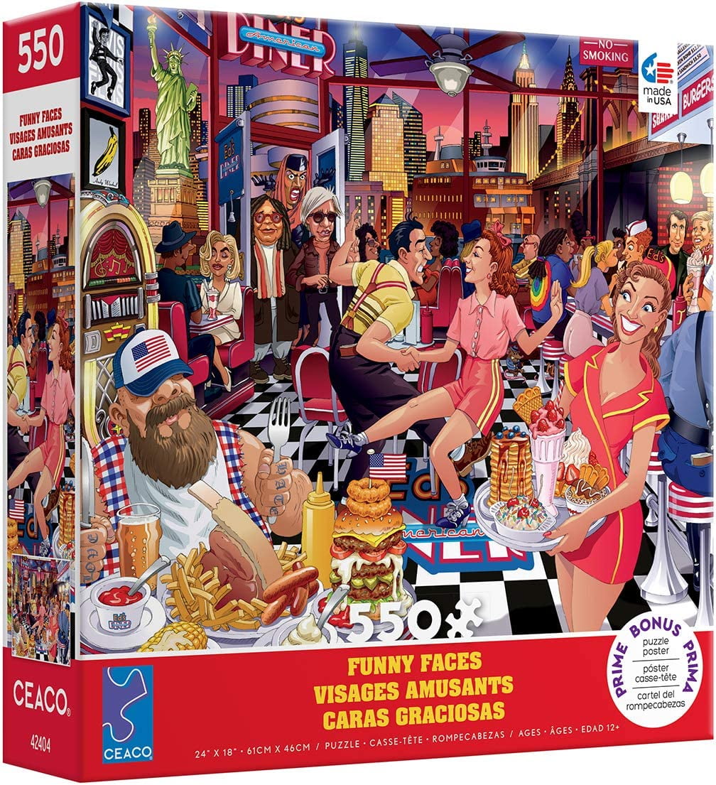 Ceaco Funny Faces USA Diner Puzzle – 550 Teile, Nachhaltig Aus Recycelten Materialien