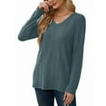 thumbnail image 3 of Blusas de Larga para Mujer, Camisetas con Cuello en V, Suéteres Tipo Túnica Ligeros, Moda Azul Mar L, 3 of 9