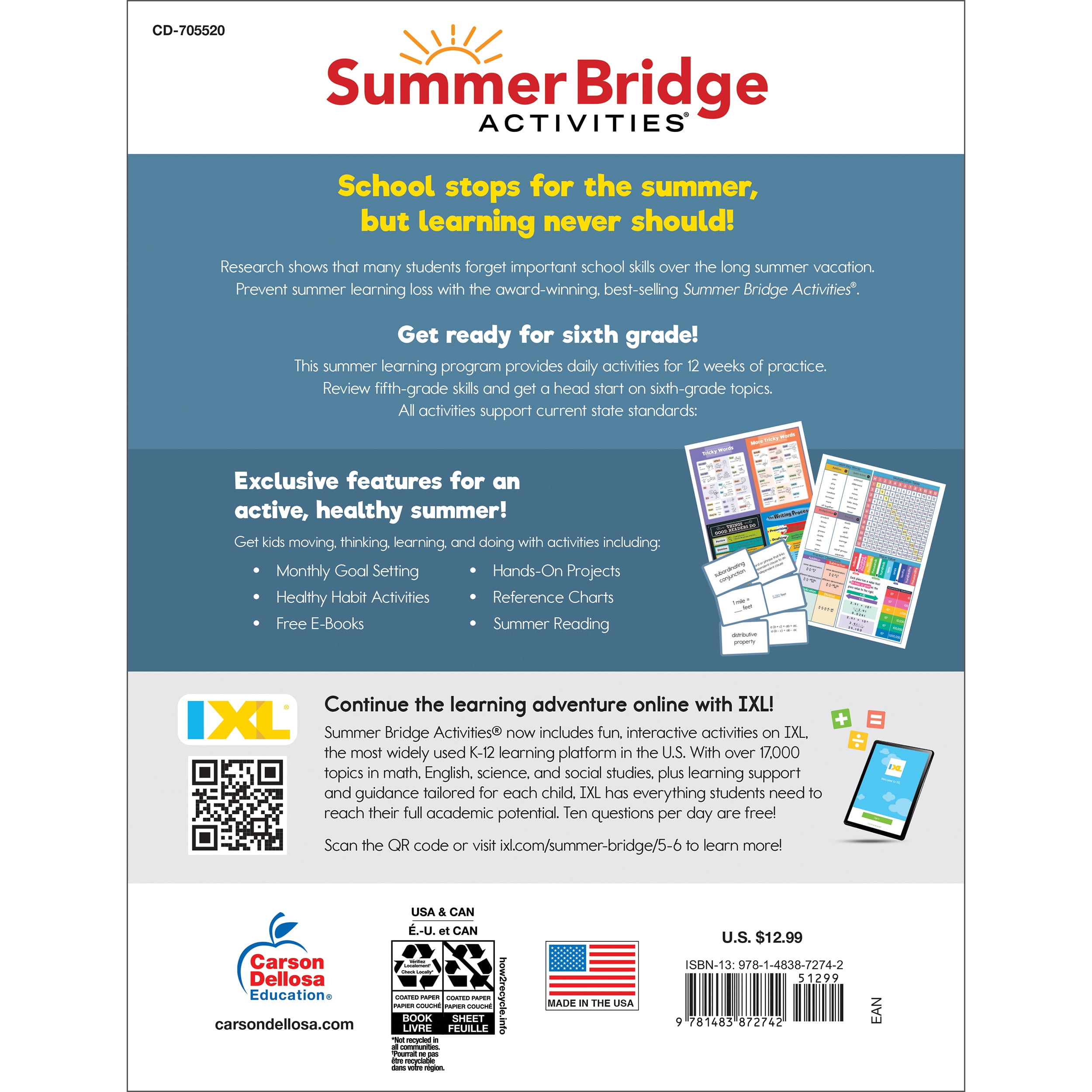 Summer Bridge Activities Workbook (160 pages) Grade 5-6