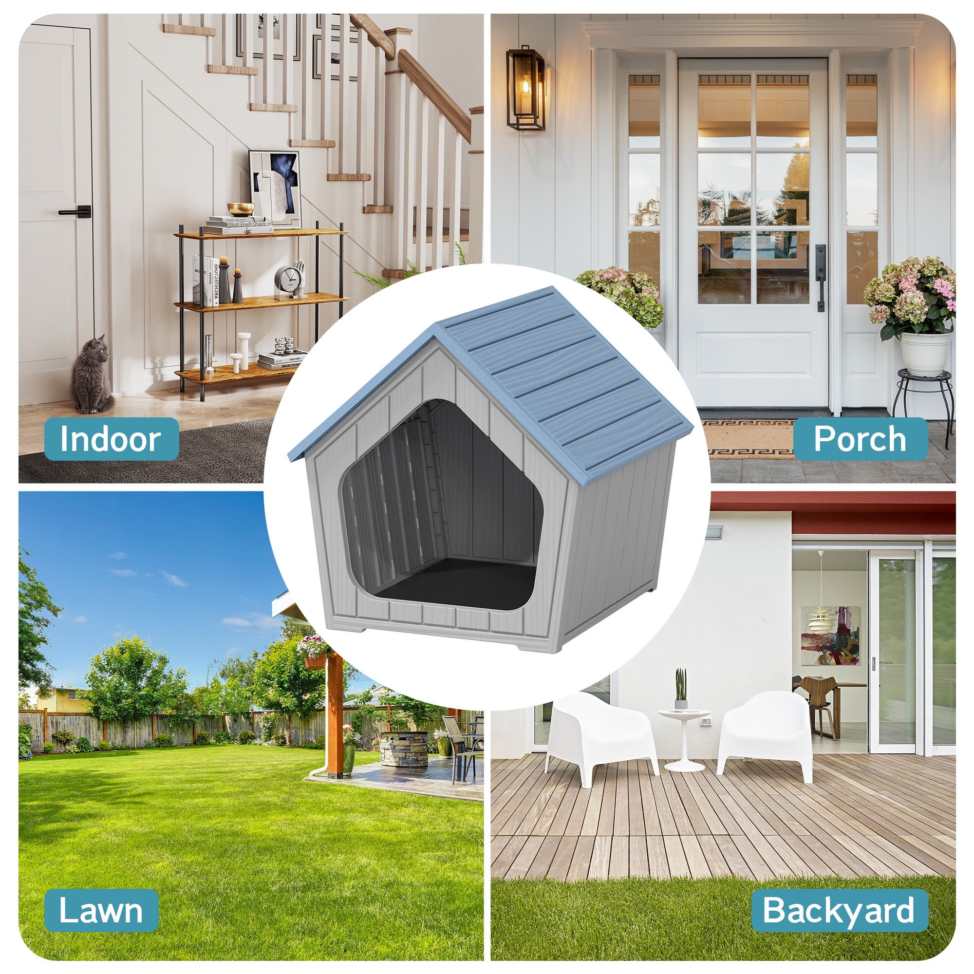 LHBcraft Outdoor Cat House,Weatherproof Resin Cat Shelter for Stray & Feral Cats,Durable All-Season Pet House for Indoor & Outdoor,Blue